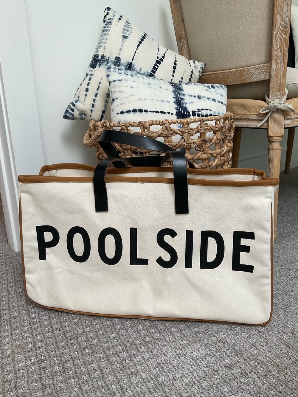 Beach & Pool Canvas Tote with Black Handles